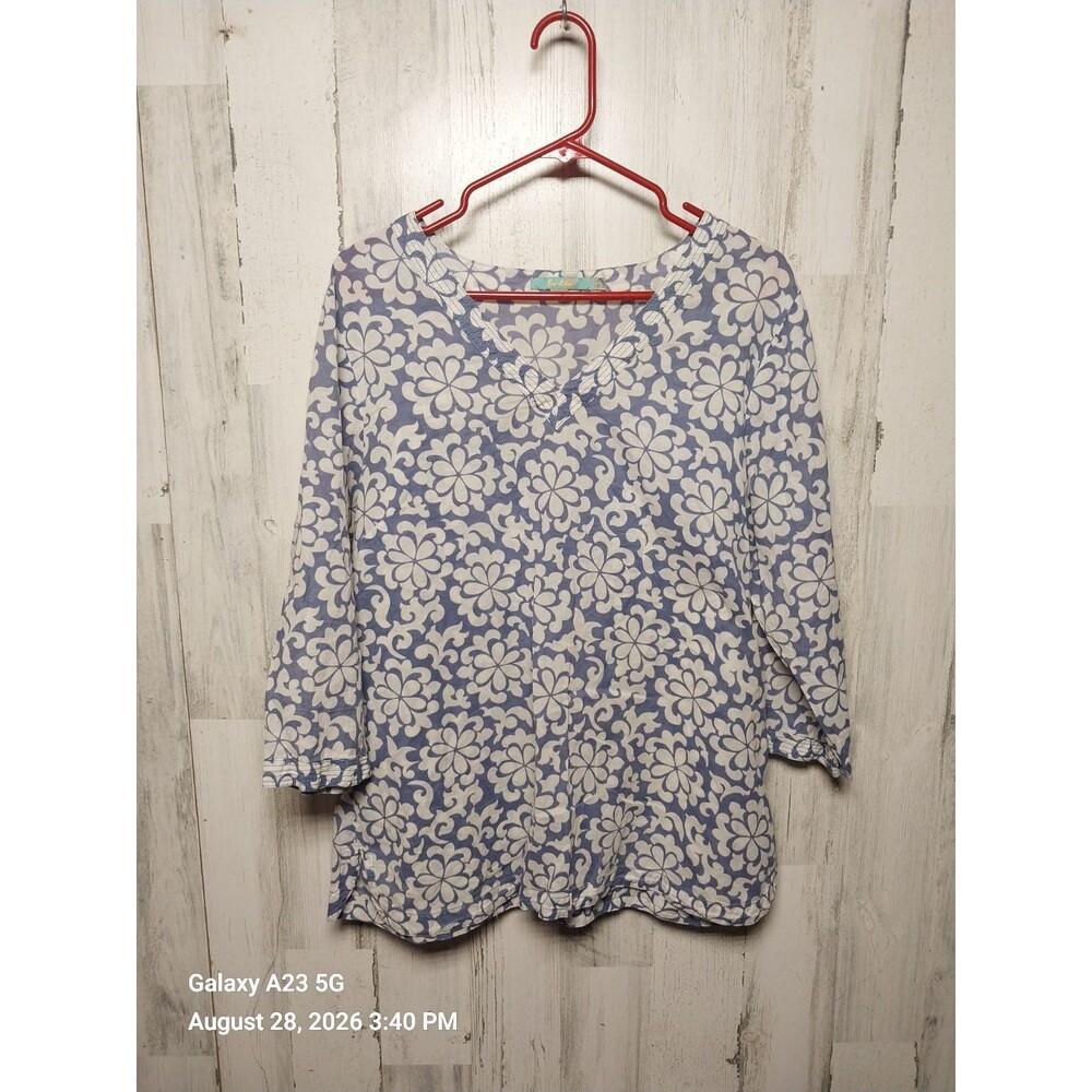 Boden Blue And White Floral Tunic Top Size 14
